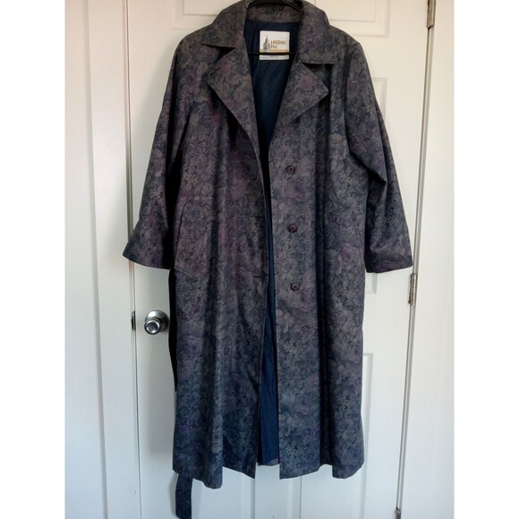 VTG London Fog Wamsutta Woven Tapestry Trench Coat Wms Sz 12 Petite - Picture 12 of 15